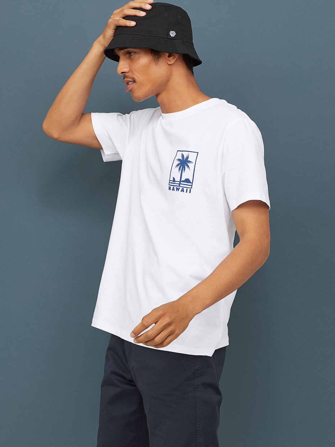 Buy HM Men White Printed Pure Cotton T Shirt Tshirts for Men 10360063