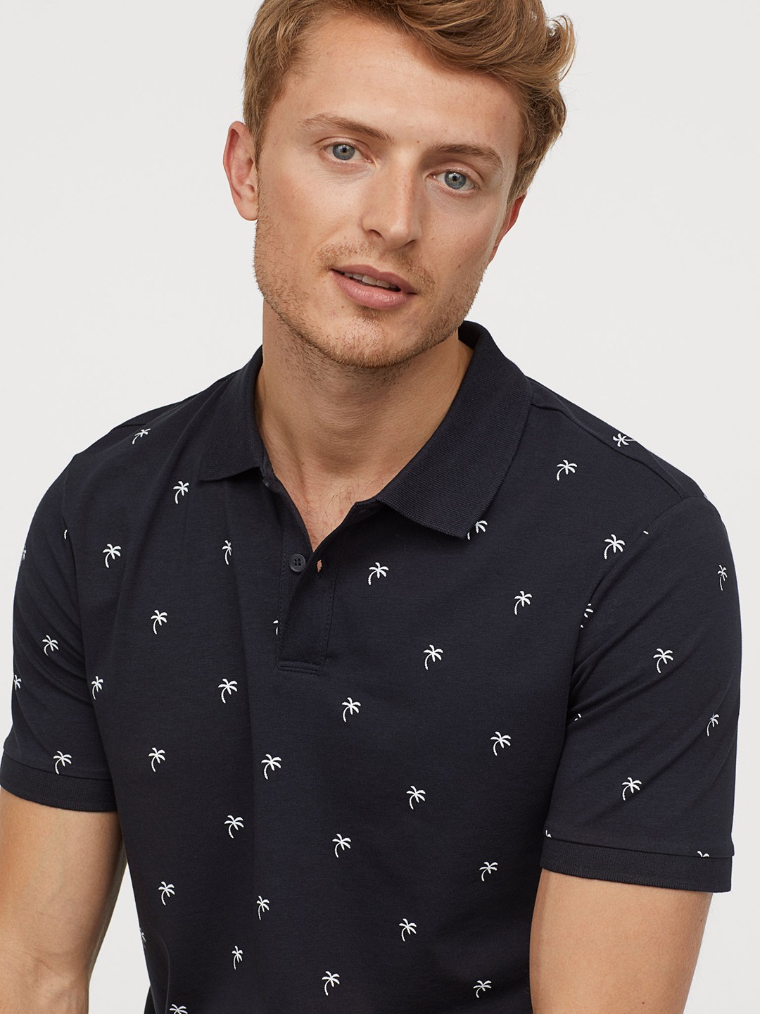 Buy H&M Men Blue Printed Polo Shirt Slim Fit - Tshirts for Men 10360761 ...