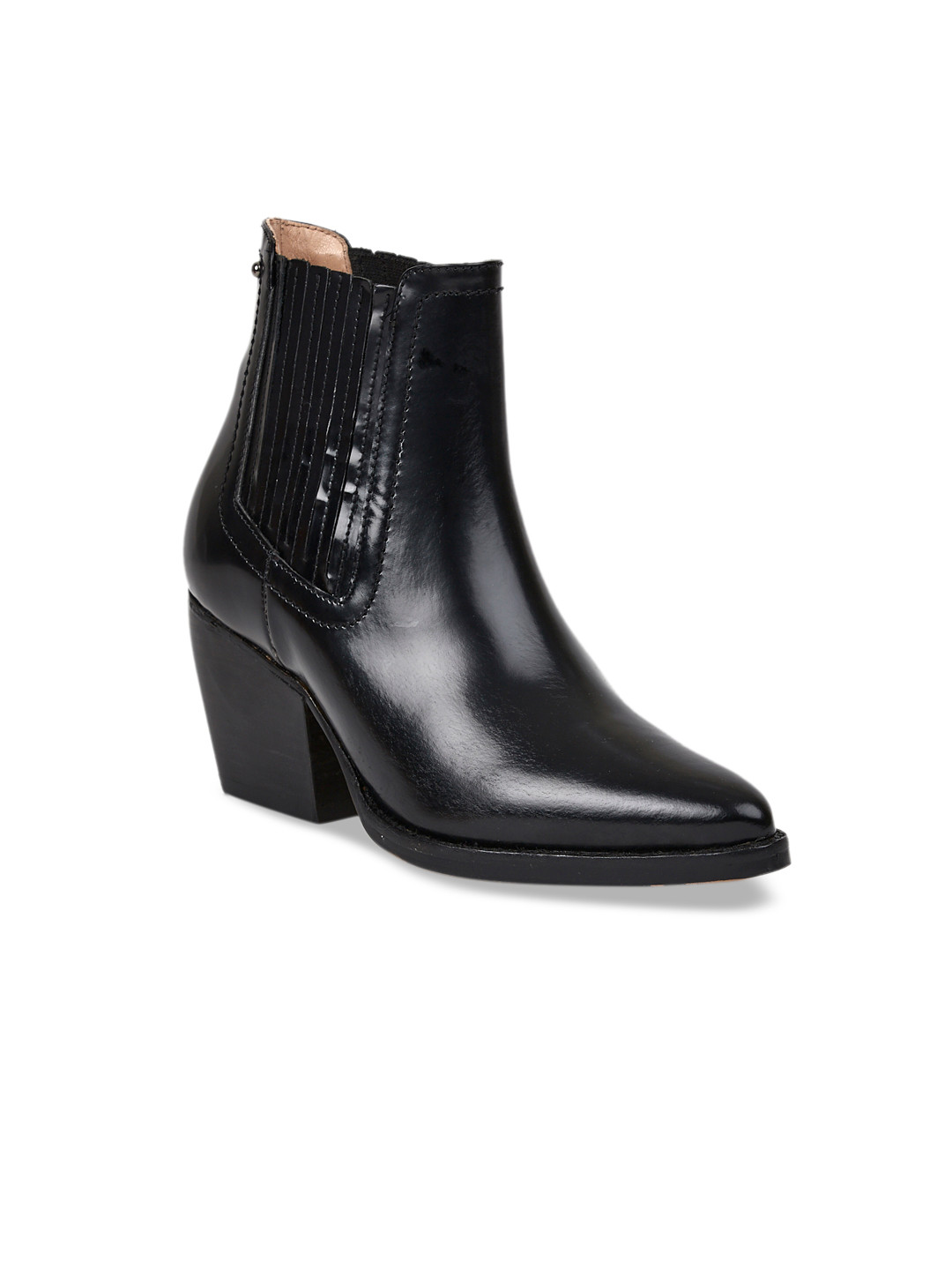 Buy Saint G Women Black Solid Heeled Leather Boots Heels for Women