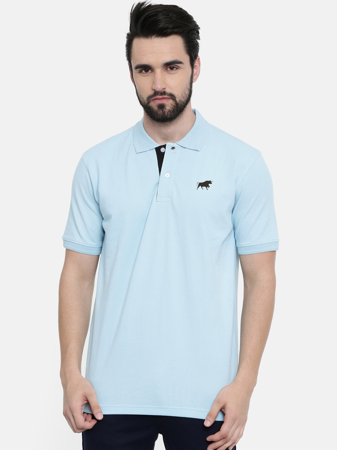 Buy Bushirt Men Blue Solid Polo Collar Pure Cotton T Shirt Tshirts