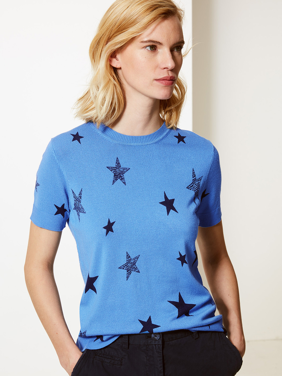 Buy Marks & Spencer Women Blue Printed Round Neck T Shirt Tshirts for