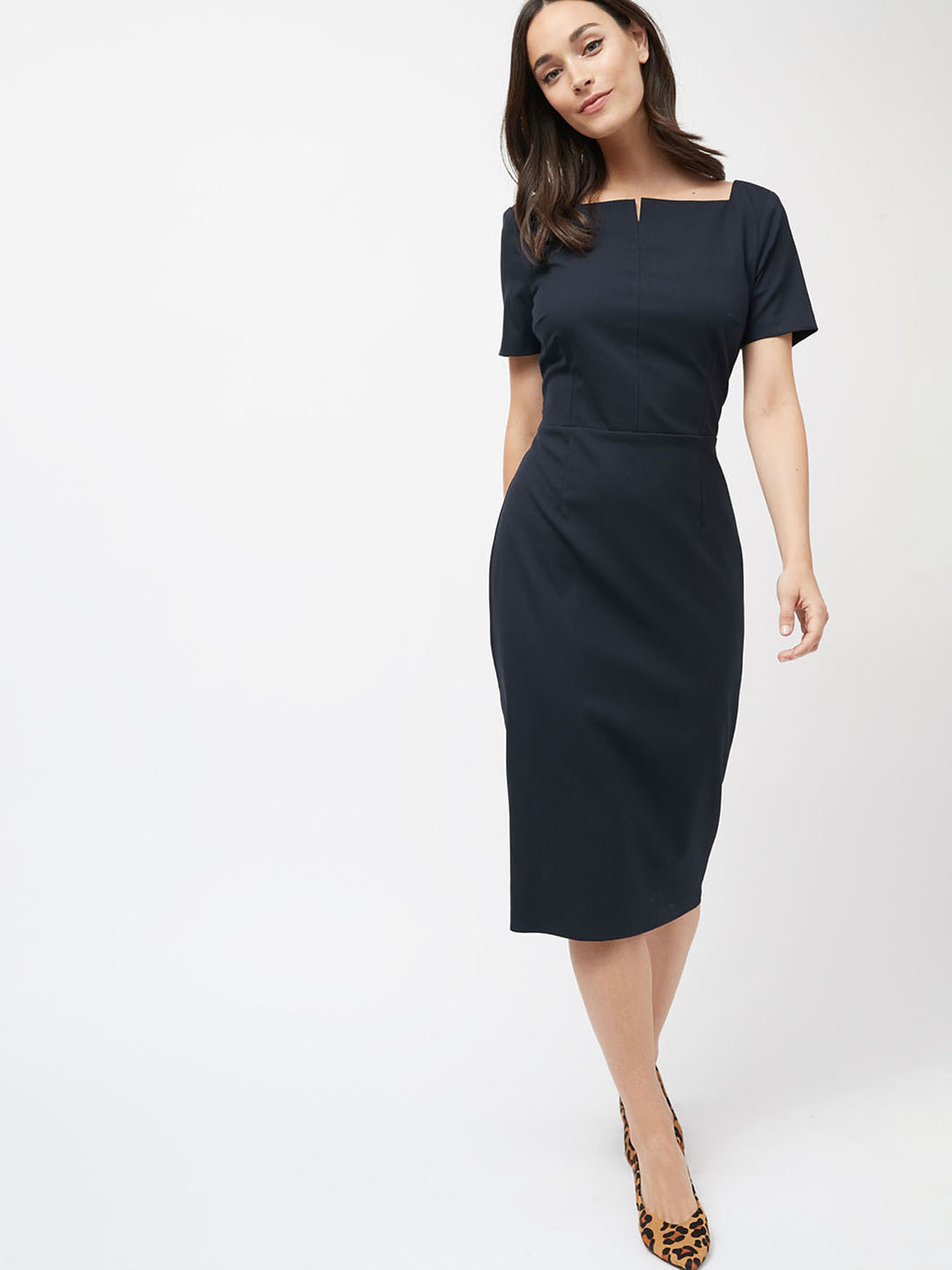 navy sheath dress knee length