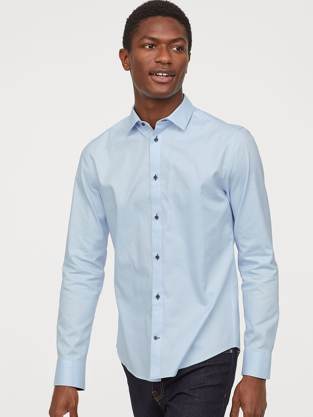 Buy H&M Men Blue Solid Cotton Shirt Slim Fit Shirts for Men 10366239 Myntra