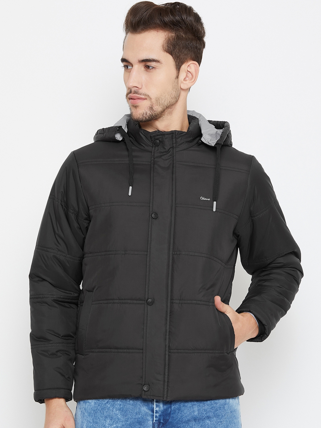 Buy Okane Men Black Solid Hooded Padded Jacket - Jackets for Men ...