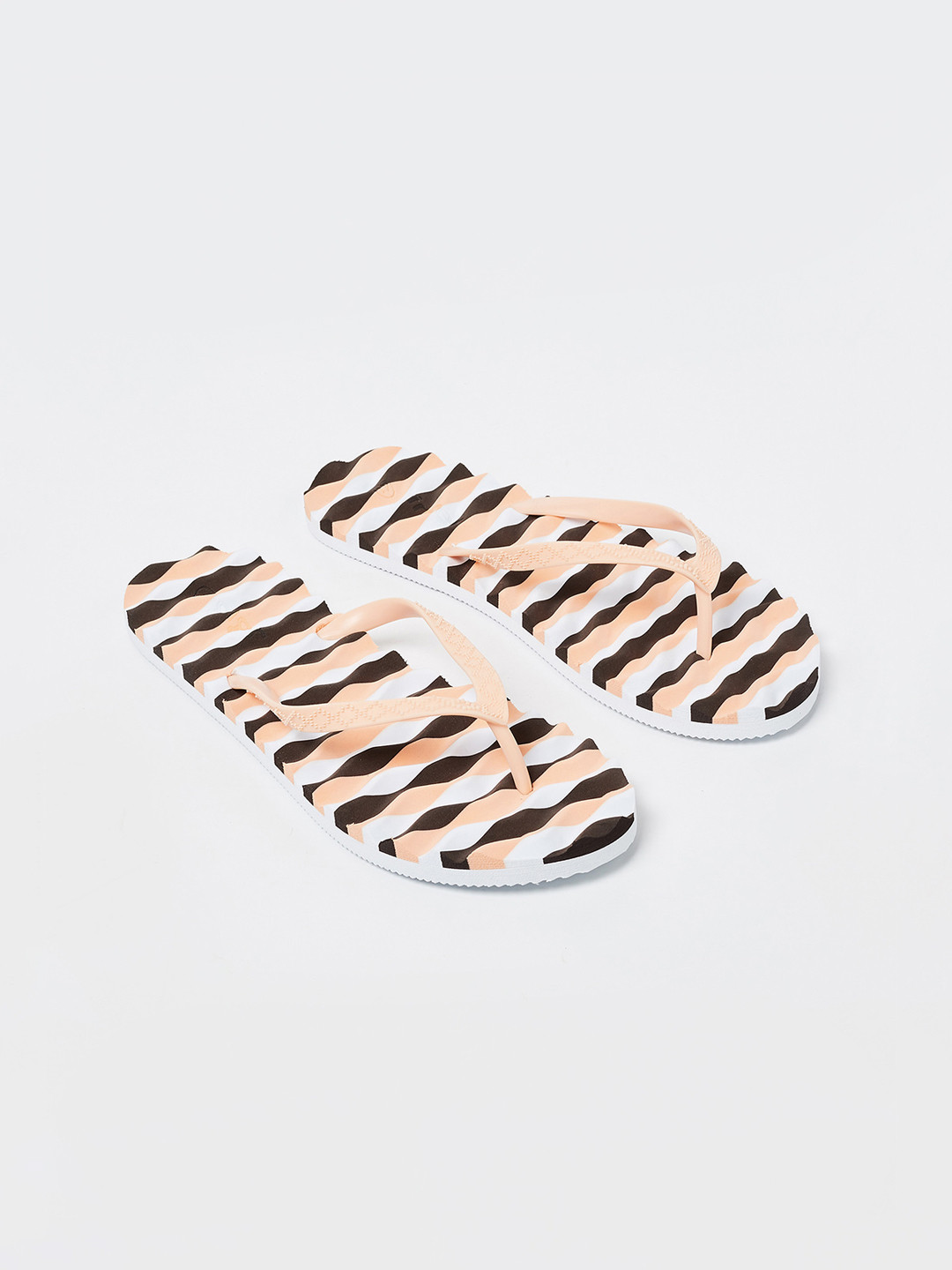 Buy Ginger By Lifestyle Women Peach Coloured & Black Striped Thong Flip