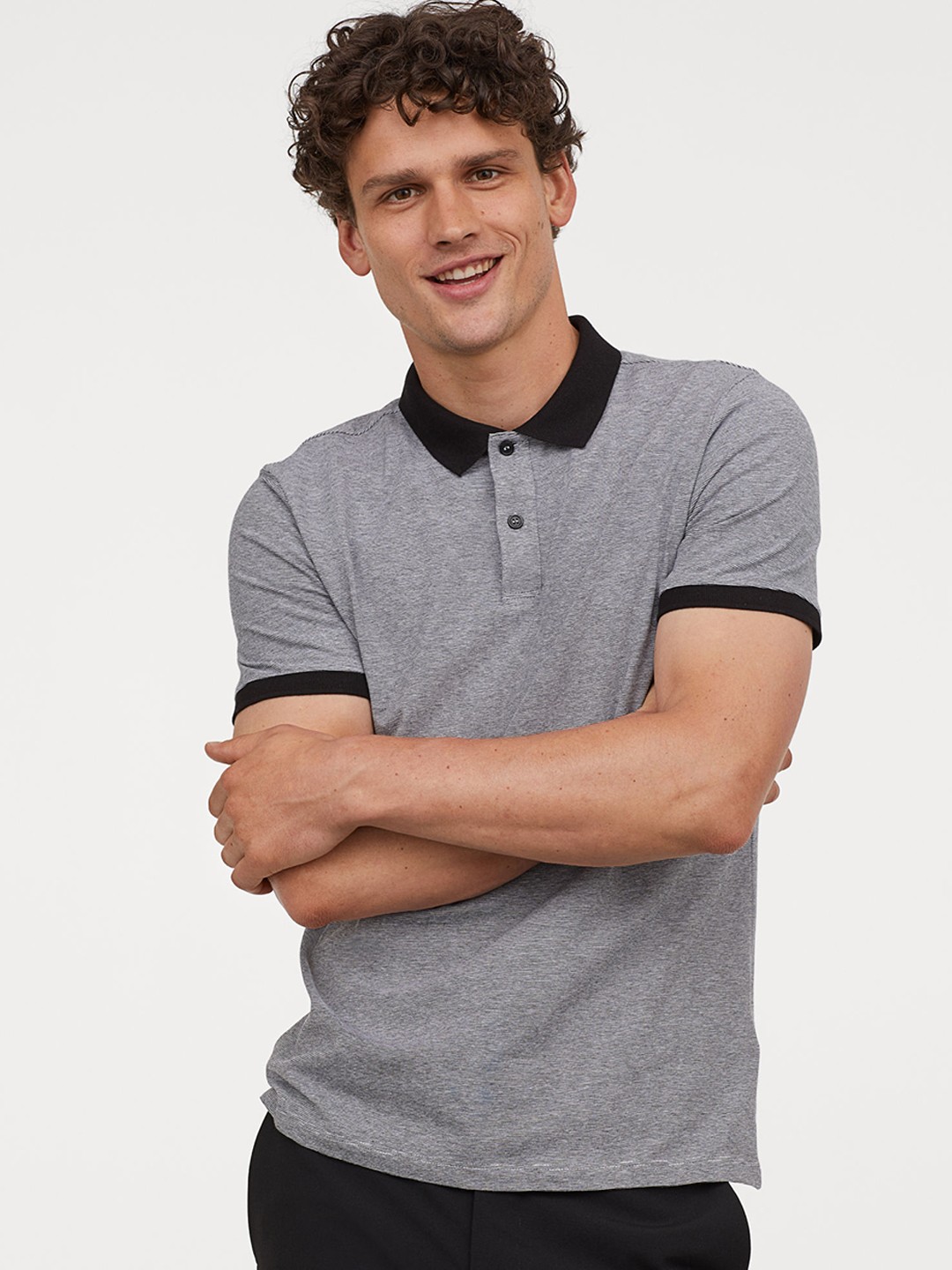 Buy H&M Men Grey Solid Polo Shirt Slim Fit - Tshirts for Men 10360727 ...