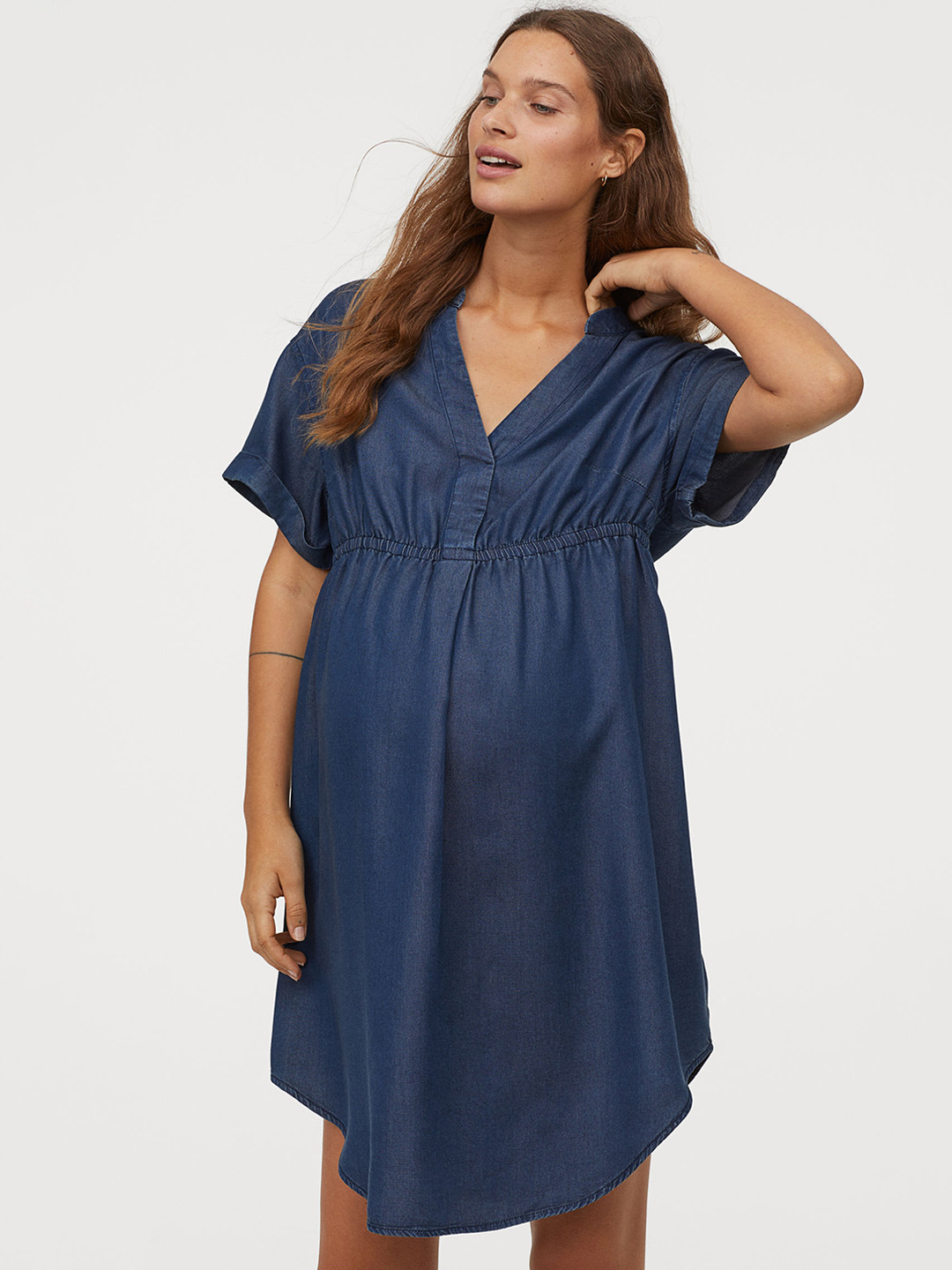 Buy H&M Women Blue Solid Maternity Denim Fit & Flare Sustainable Dress