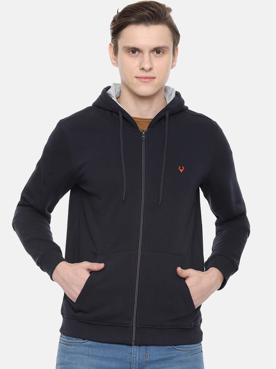 Buy Allen Solly Men Navy Blue Solid Hooded Sweatshirt - Sweatshirts for ...