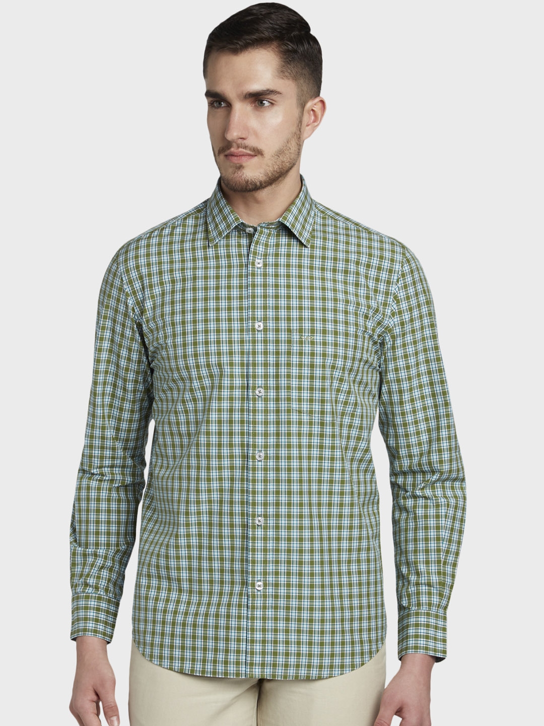 Buy ColorPlus Men Green Tailored Fit Checked Casual Shirt - Shirts for ...