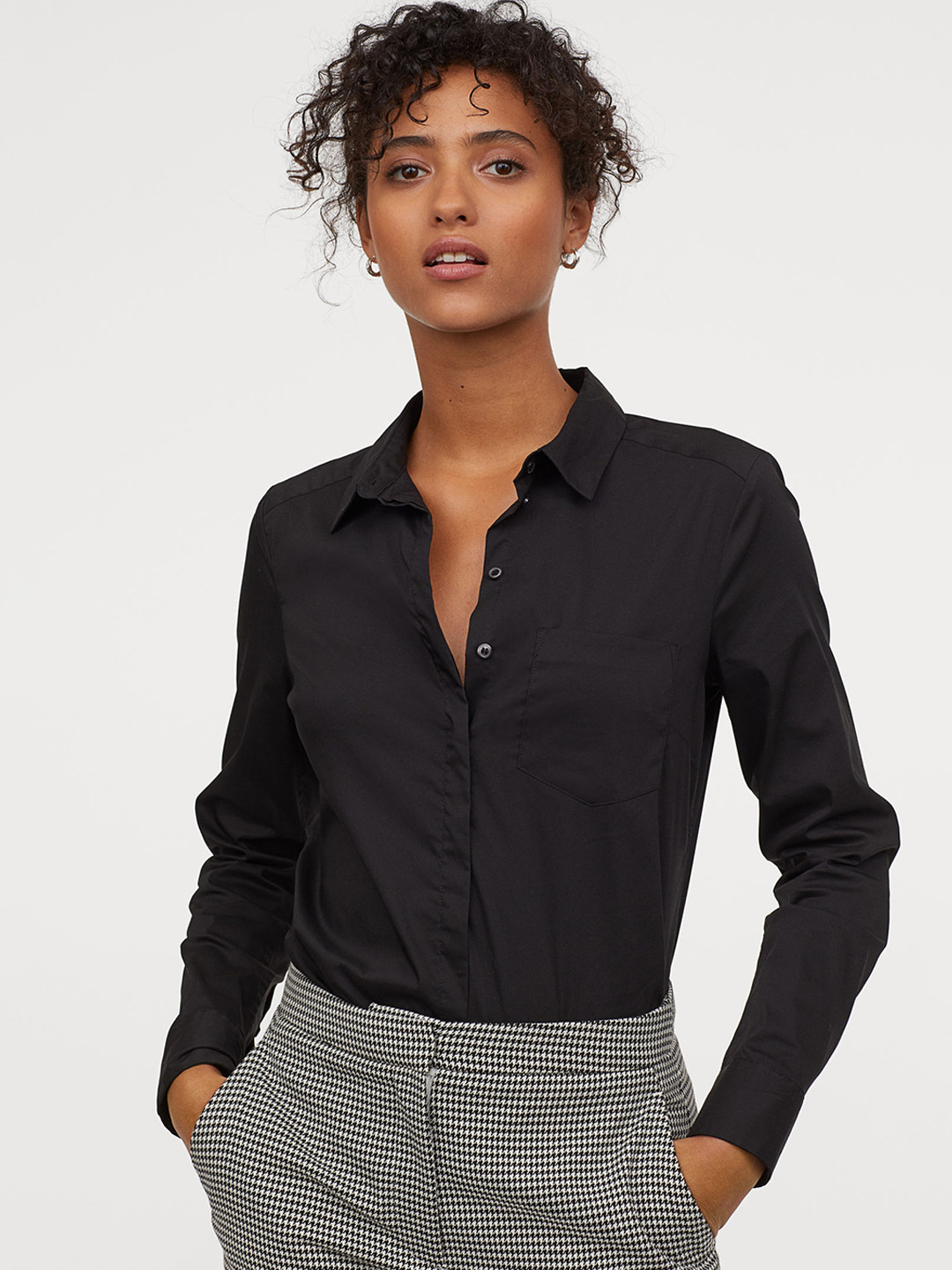 Buy H&M Women Black Solid Fitted Shirt Shirts for Women 10432396 Myntra