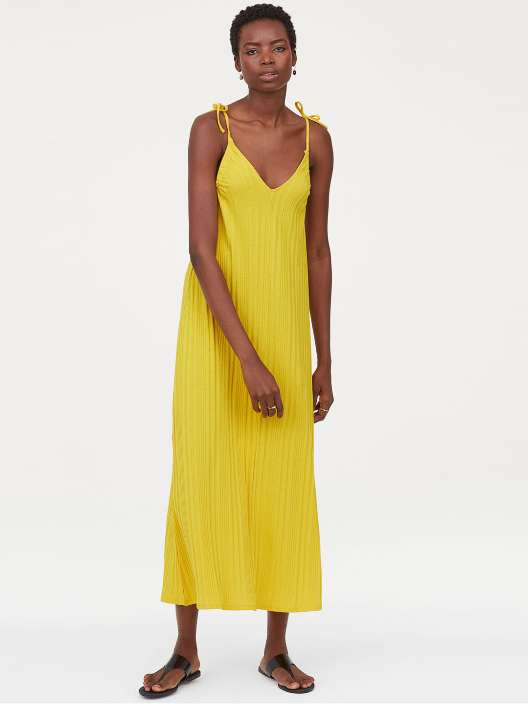 Buy H&M Women Yellow Solid Ribbed Maxi Dress Dresses for Women