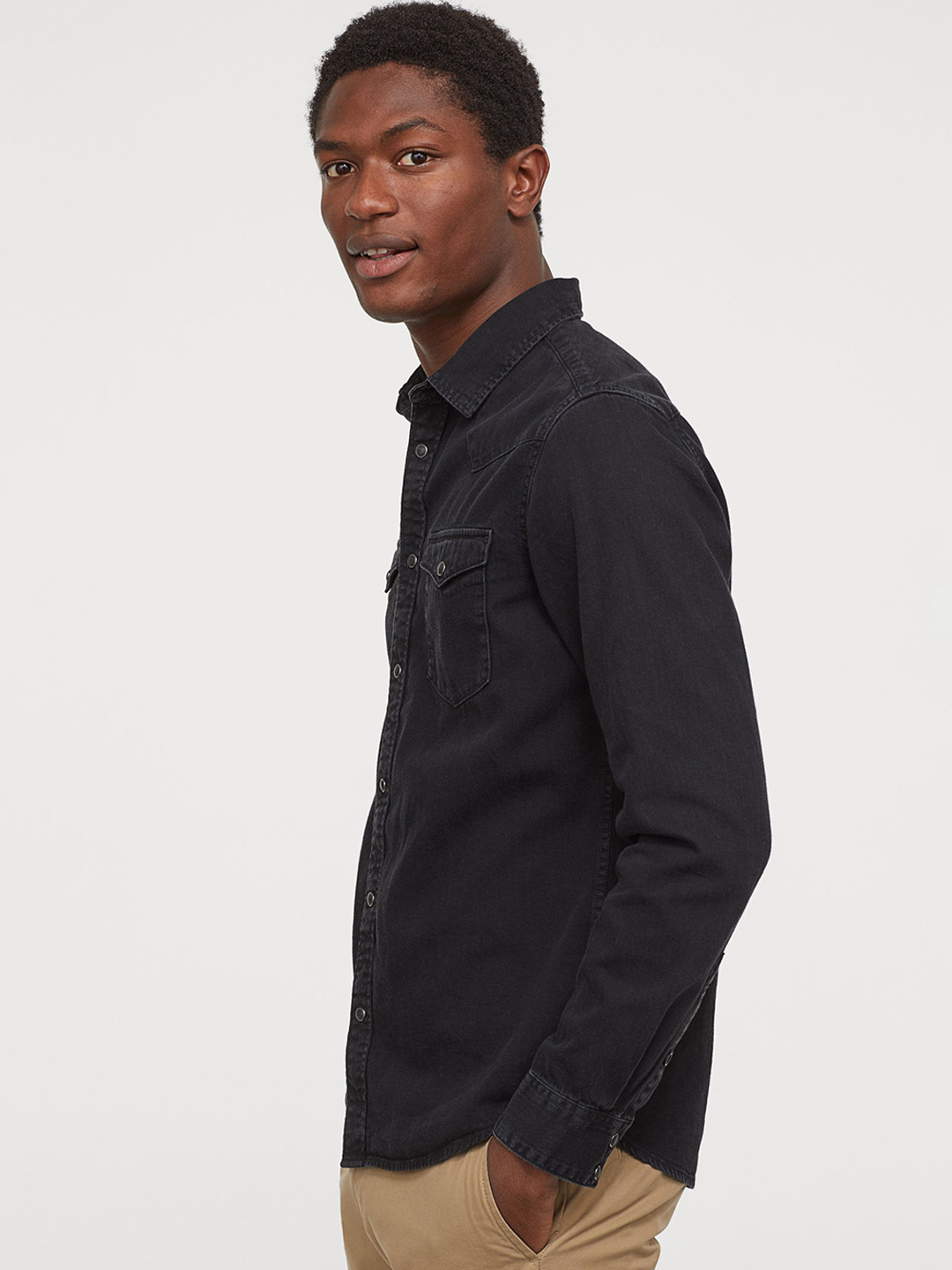 Buy H&M Men Black Solid Denim Shirt Regular Fit Shirts for Men