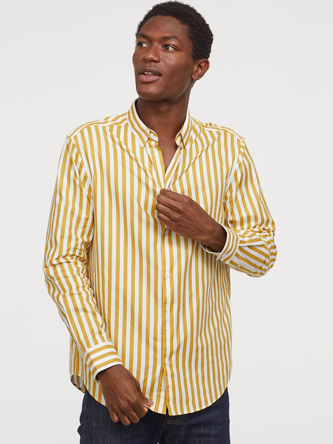 Buy H&M Men Yellow Striped Shirt Regular Fit Shirts for Men 10432444