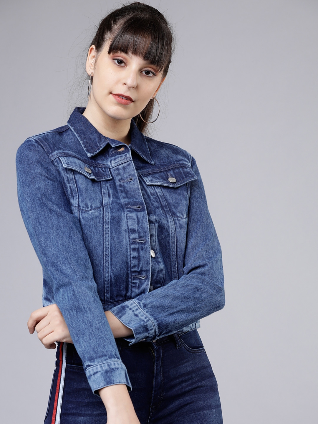 Buy Tokyo Talkies Women Blue Washed Denim Jacket - Jackets for Women ...
