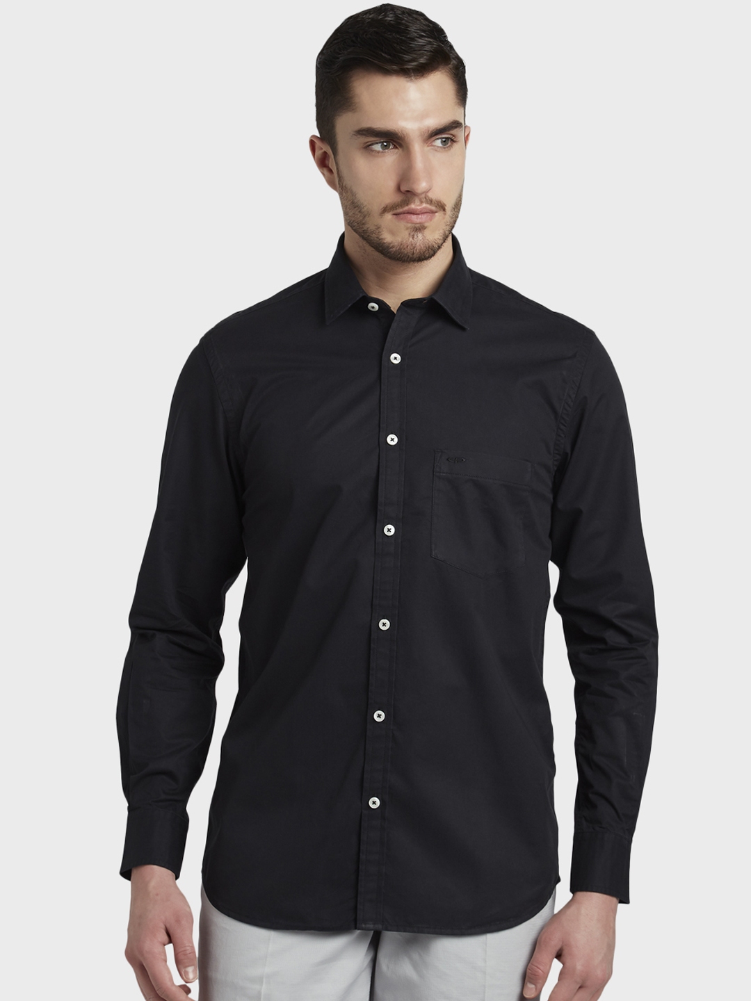 Buy ColorPlus Men Black Tailored Fit Solid Casual Shirt - Shirts for ...