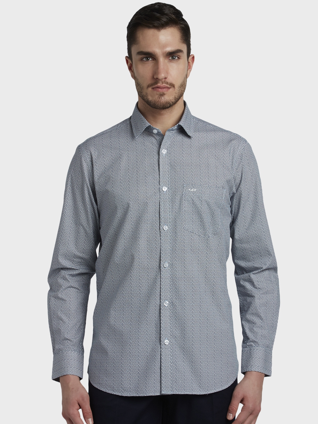 Buy ColorPlus Men Grey & Blue Tailored Fit Printed Casual Shirt ...