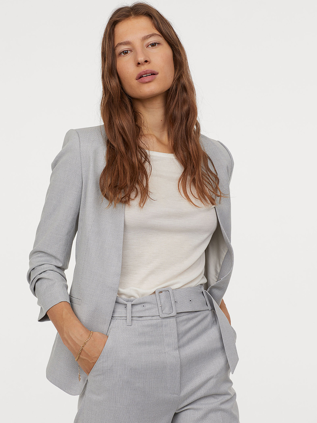 Buy H&M Women Grey Solid Fitted Jacket Blazers for Women 10435604