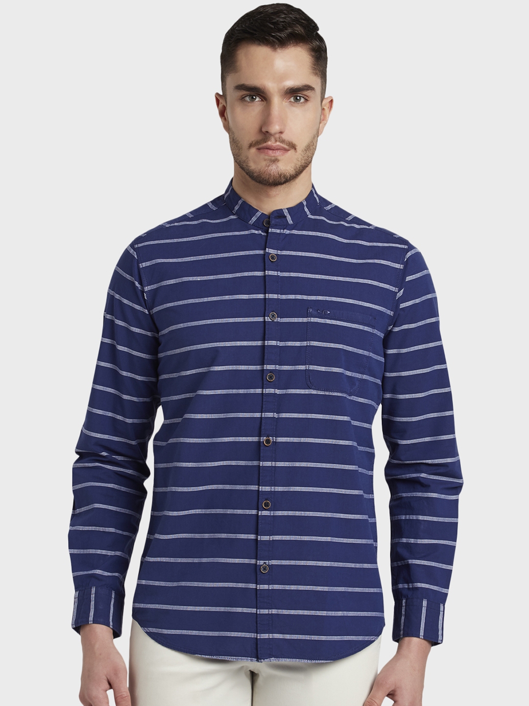 Buy ColorPlus Men Blue Regular Fit Striped Casual Shirt - Shirts for ...