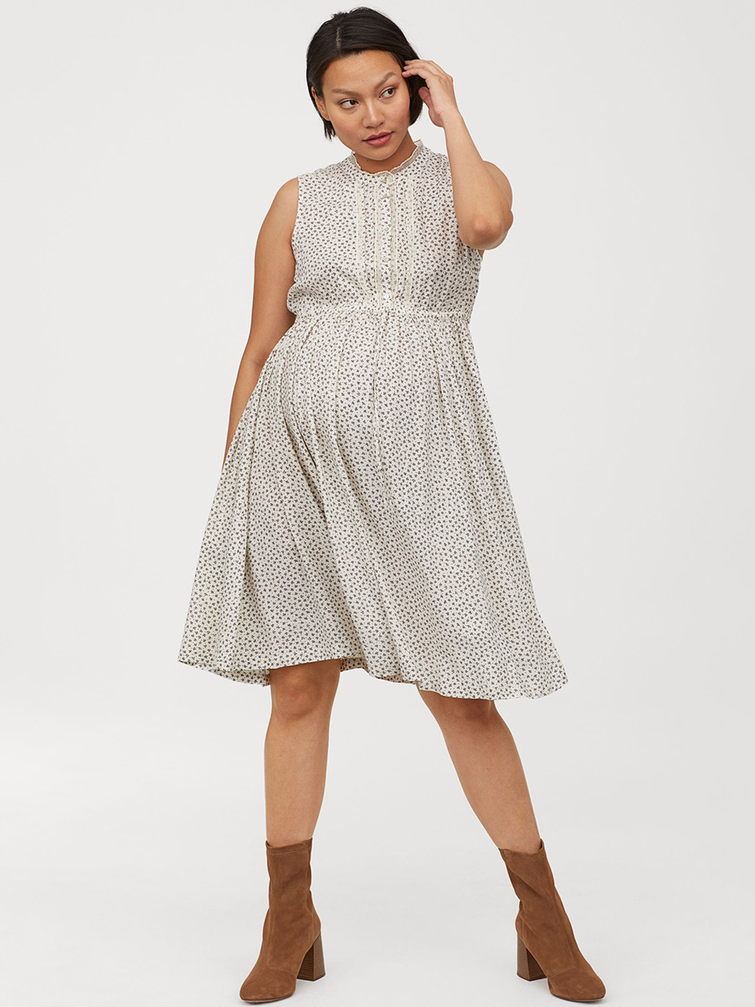 Buy H&M Women Beige Printed Maternity Sustainable Fit & Flare