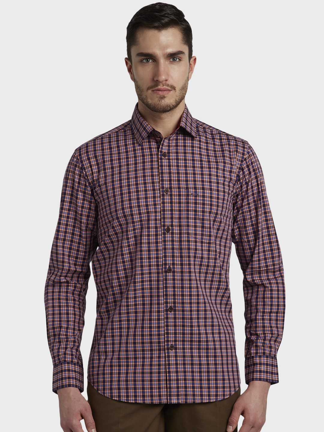 Buy ColorPlus Men Purple Tailored Fit Checked Casual Shirt - Shirts for ...