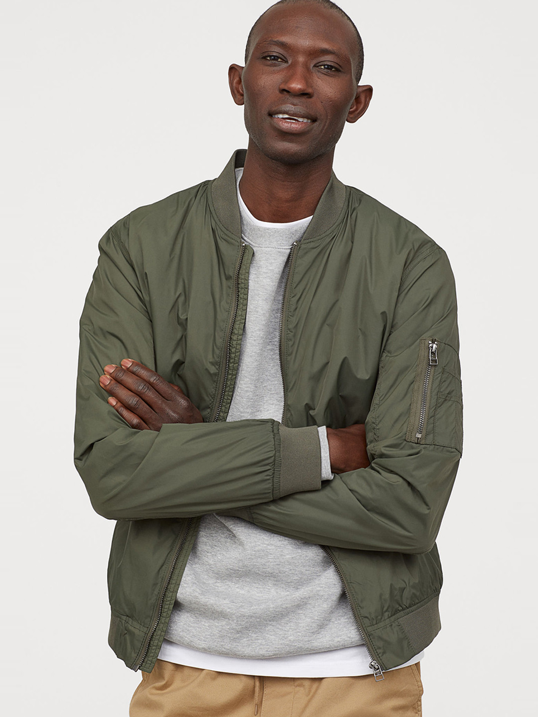 Buy H&M Men Green Solid Nylon Bomber Jacket Jackets for Men 10439252