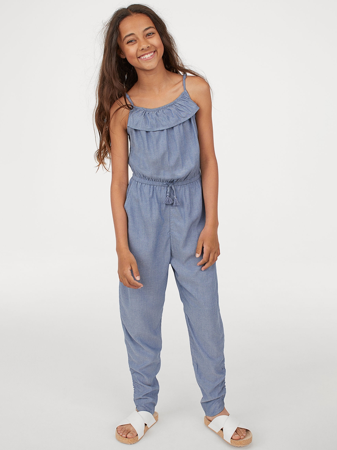 Buy H&M Girls Blue Jumpsuit With A Flounce - Jumpsuit for Girls ...