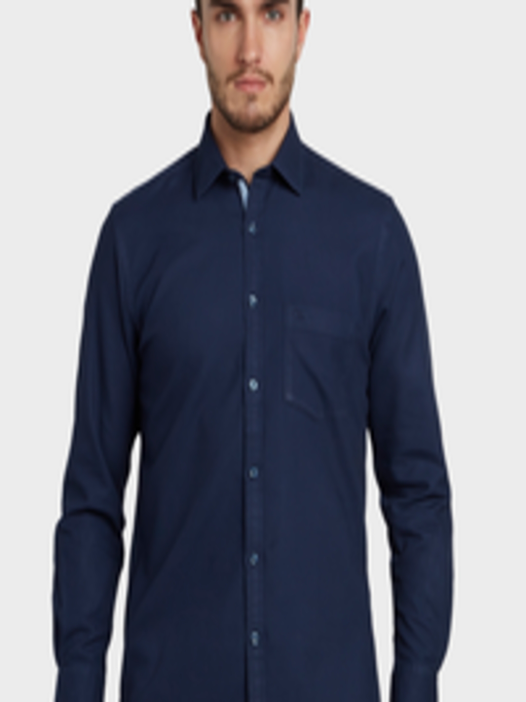 Buy ColorPlus Men Navy Blue Tailored Fit Solid Casual Shirt - Shirts ...