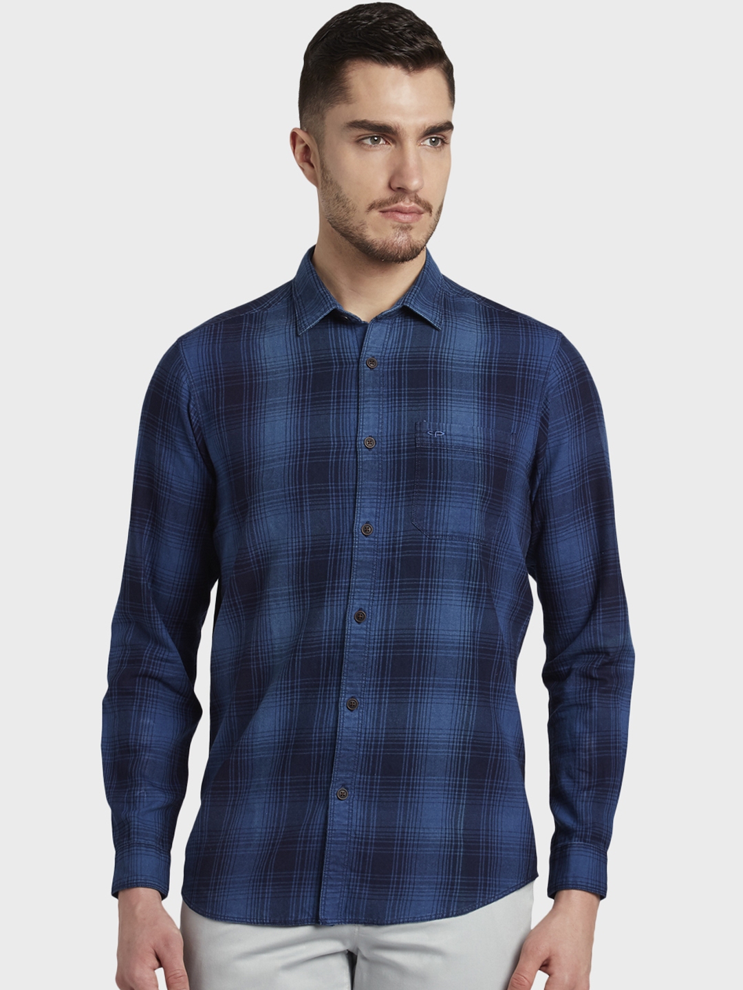 Buy ColorPlus Men Blue Regular Fit Checked Casual Shirt - Shirts for ...