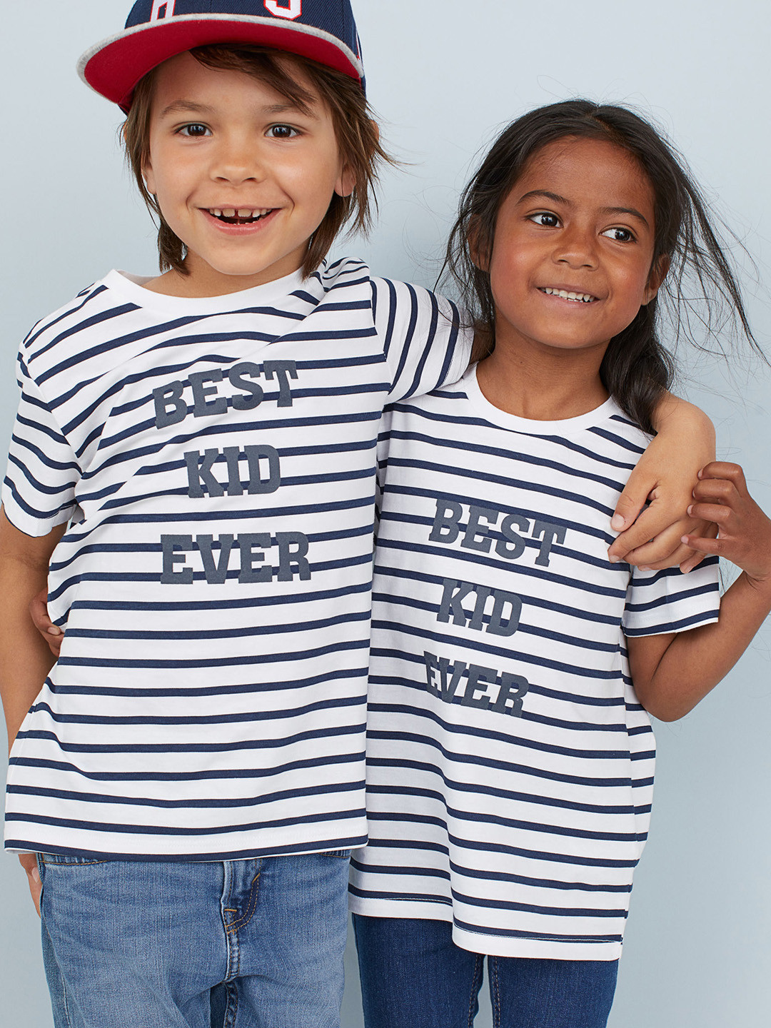 Buy HM Kids White And Navy Blue Striped Cotton Pure Cotton T Shirt