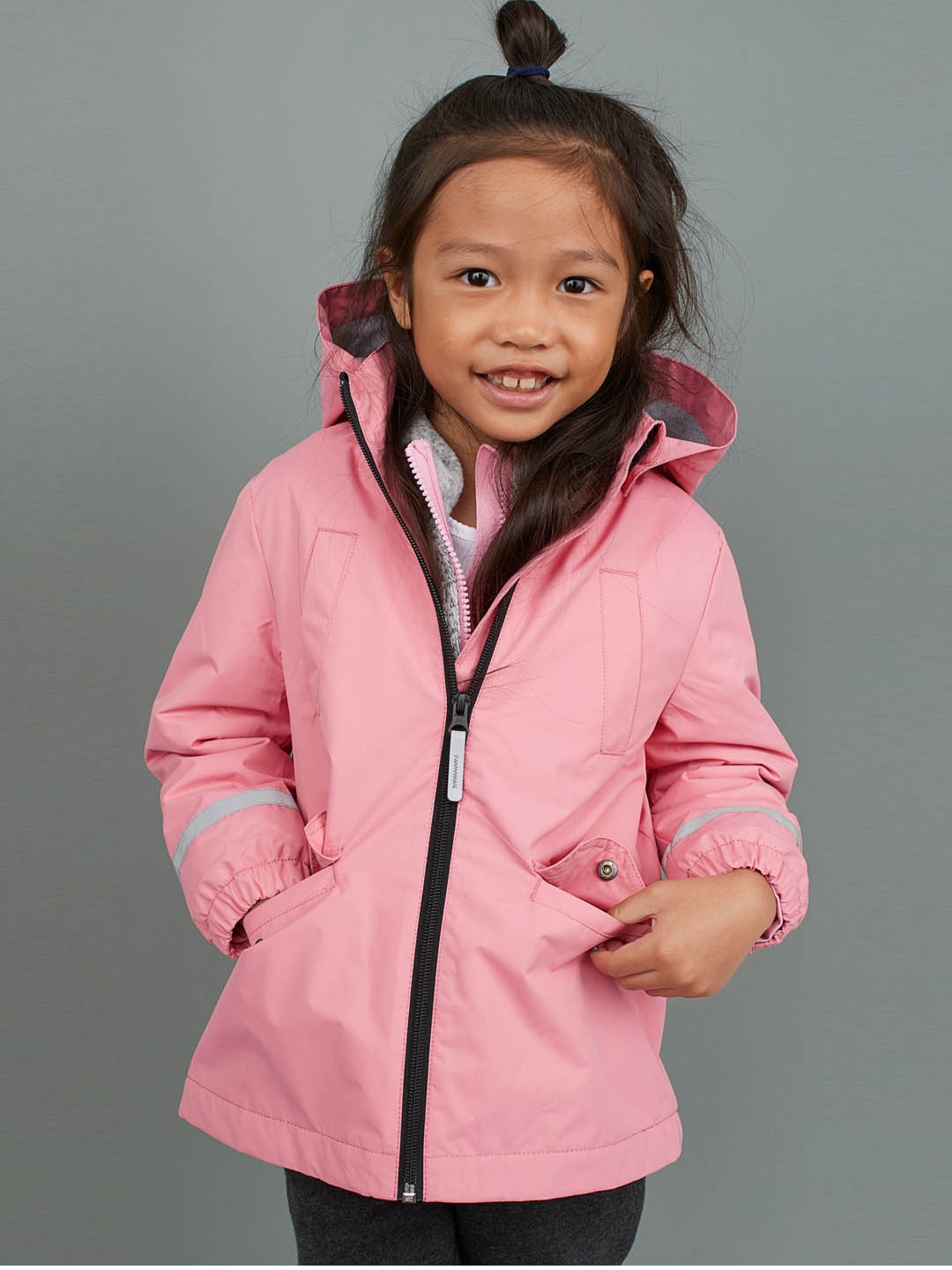 Buy H&M Girls Pink Solid Water Repellent Jacket - Jackets for Girls ...