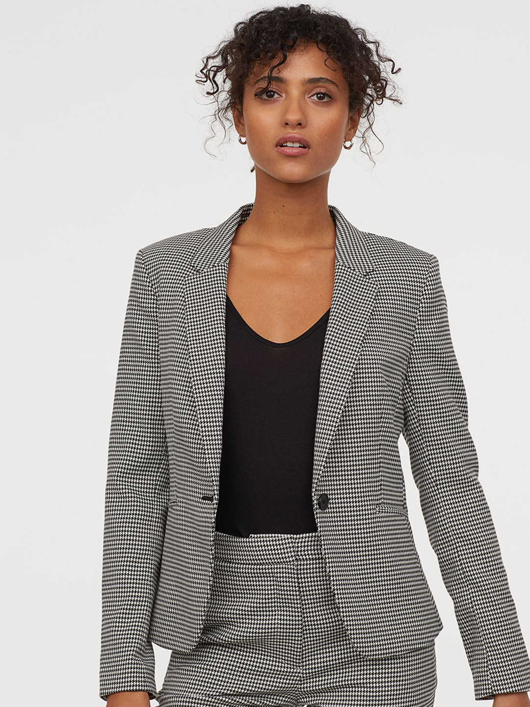 Buy H&M Women Black & White Fitted Jacket Blazers for Women 10435594