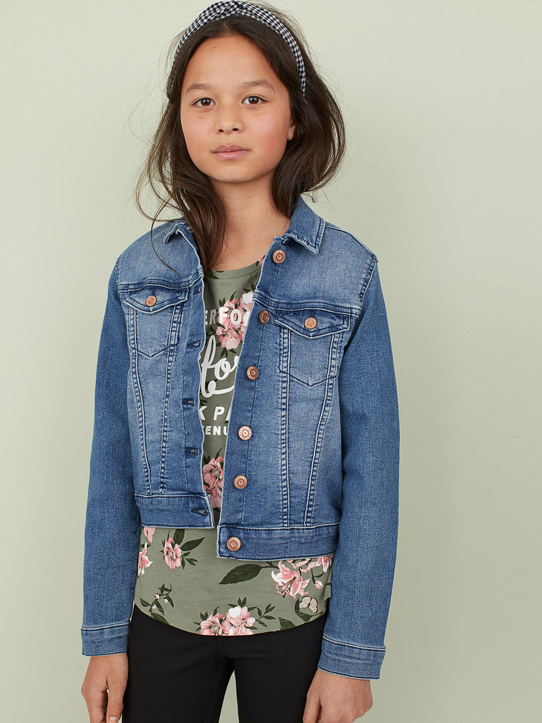 Buy H&M Girls Blue Solid Denim Jacket Jackets for Girls 10439292 Myntra