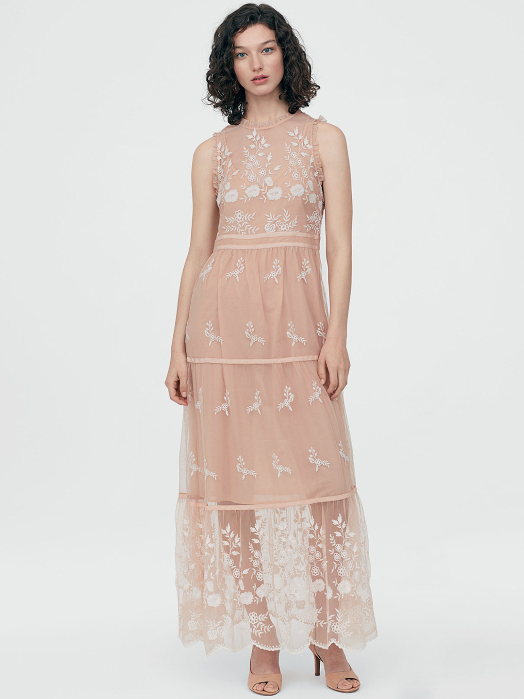 Buy H&M Women Beige Embroidered Tulle Dress Dresses for Women 10440336 Myntra