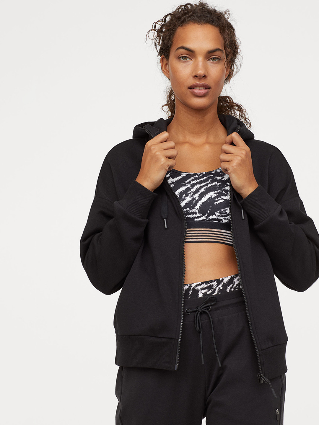 Buy H&M Black Hooded Jacket Sweatshirts for Women 10432950 Myntra