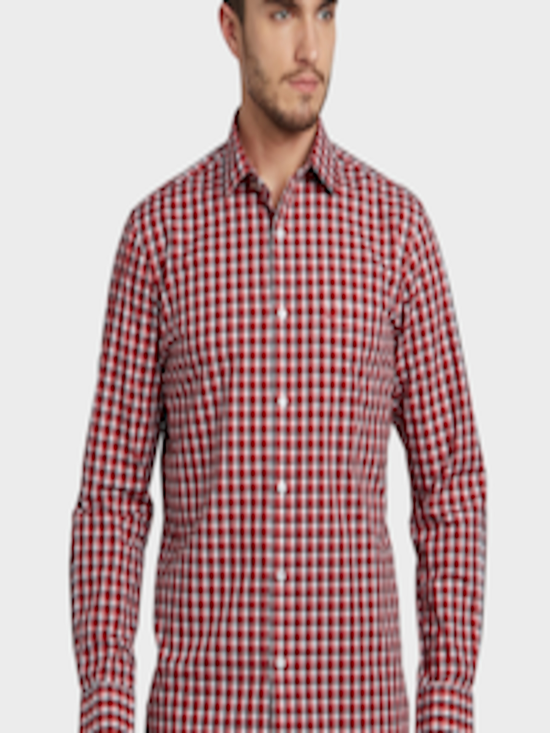 Buy ColorPlus Men Red & Off White Tailored Fit Checked Casual Shirt ...