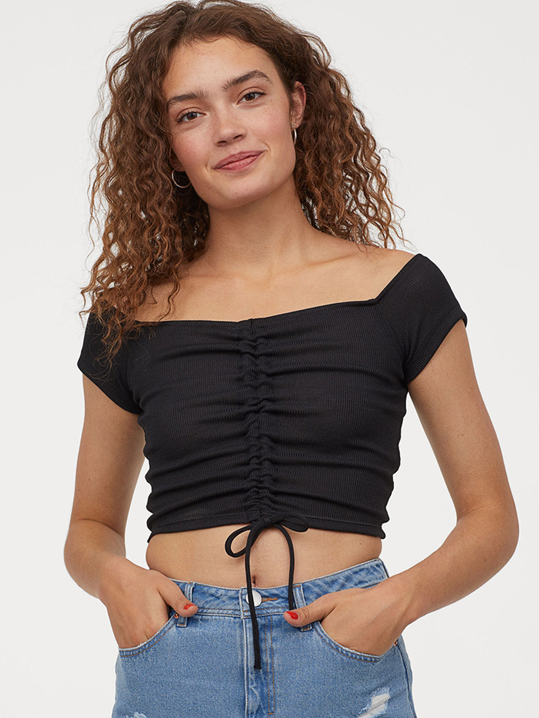 Buy H&M Women Black Solid Off The Shoulder Top Tops for Women