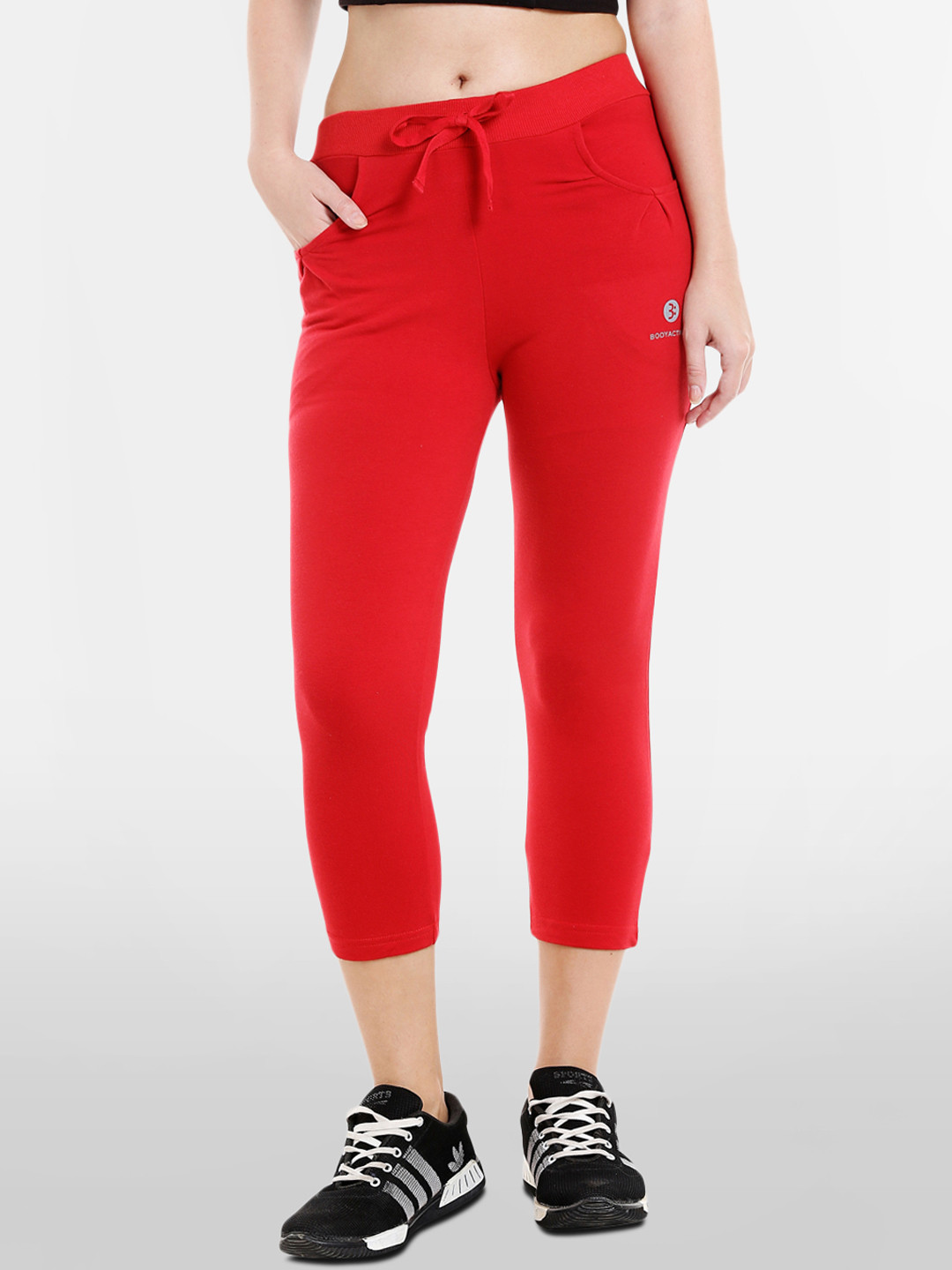 Buy BODYACTIVE Women Red Solid Regular Fit Capris Capris for Women