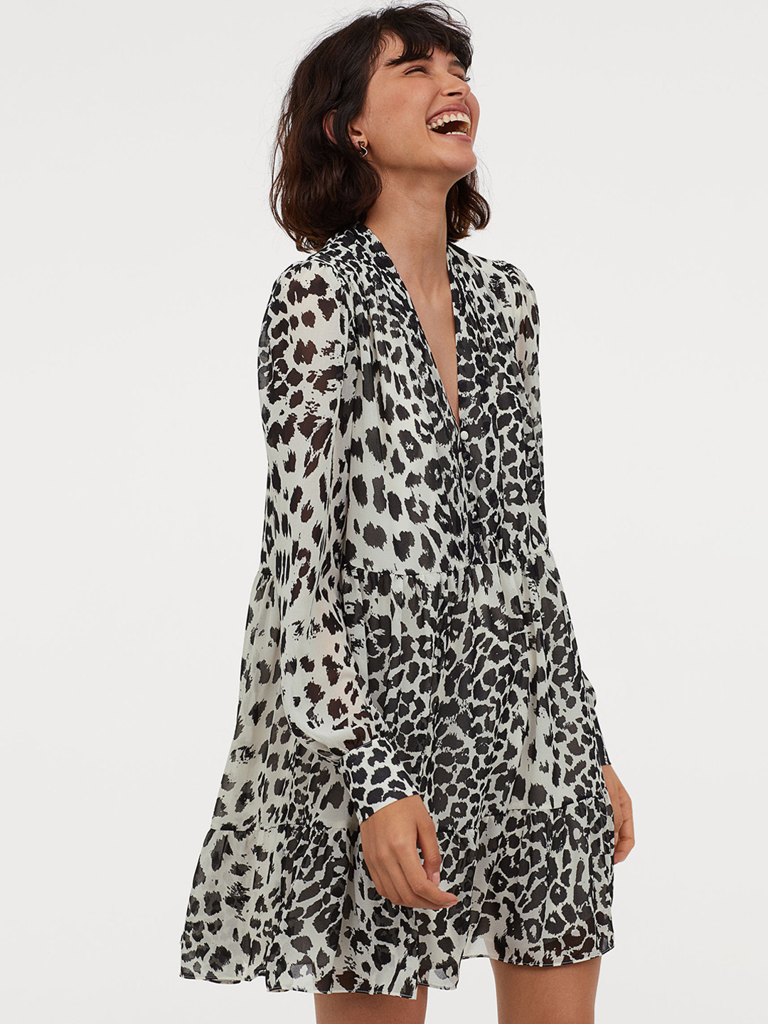 Buy H&M Women White Printed Chiffon Dress Dresses for Women 10441156