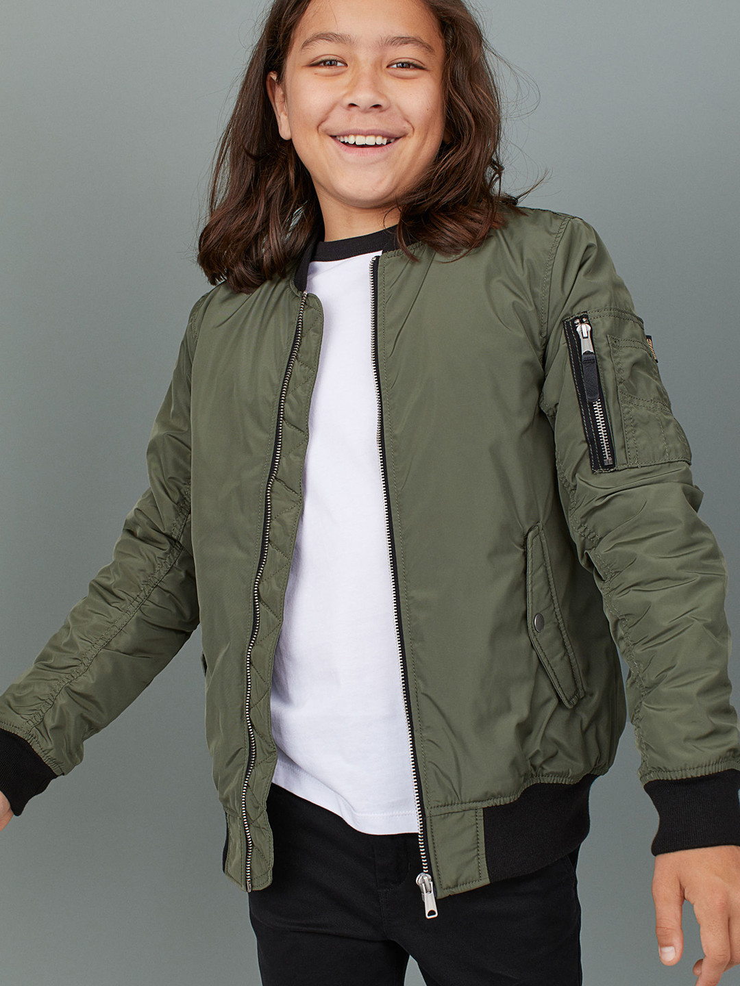 Buy H&M Boys Green Solid Padded Bomber Jacket Jackets for Boys 10439210 Myntra