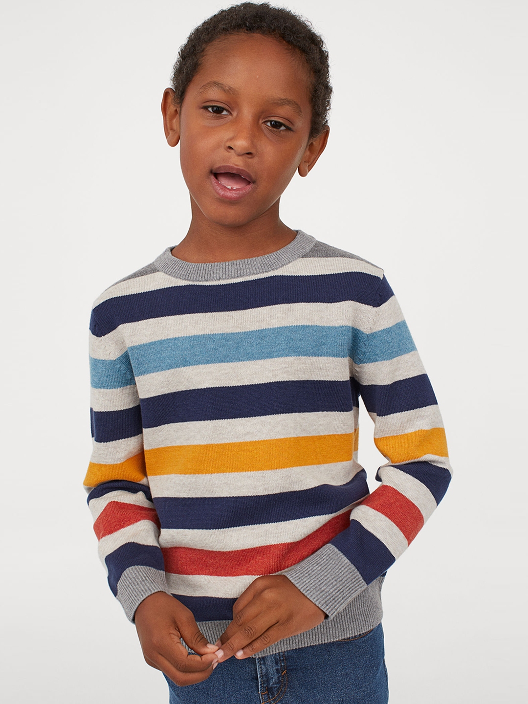 Buy H&M Boys Blue & Yellow Striped Fine Knit Jumper - Sweaters for Boys ...