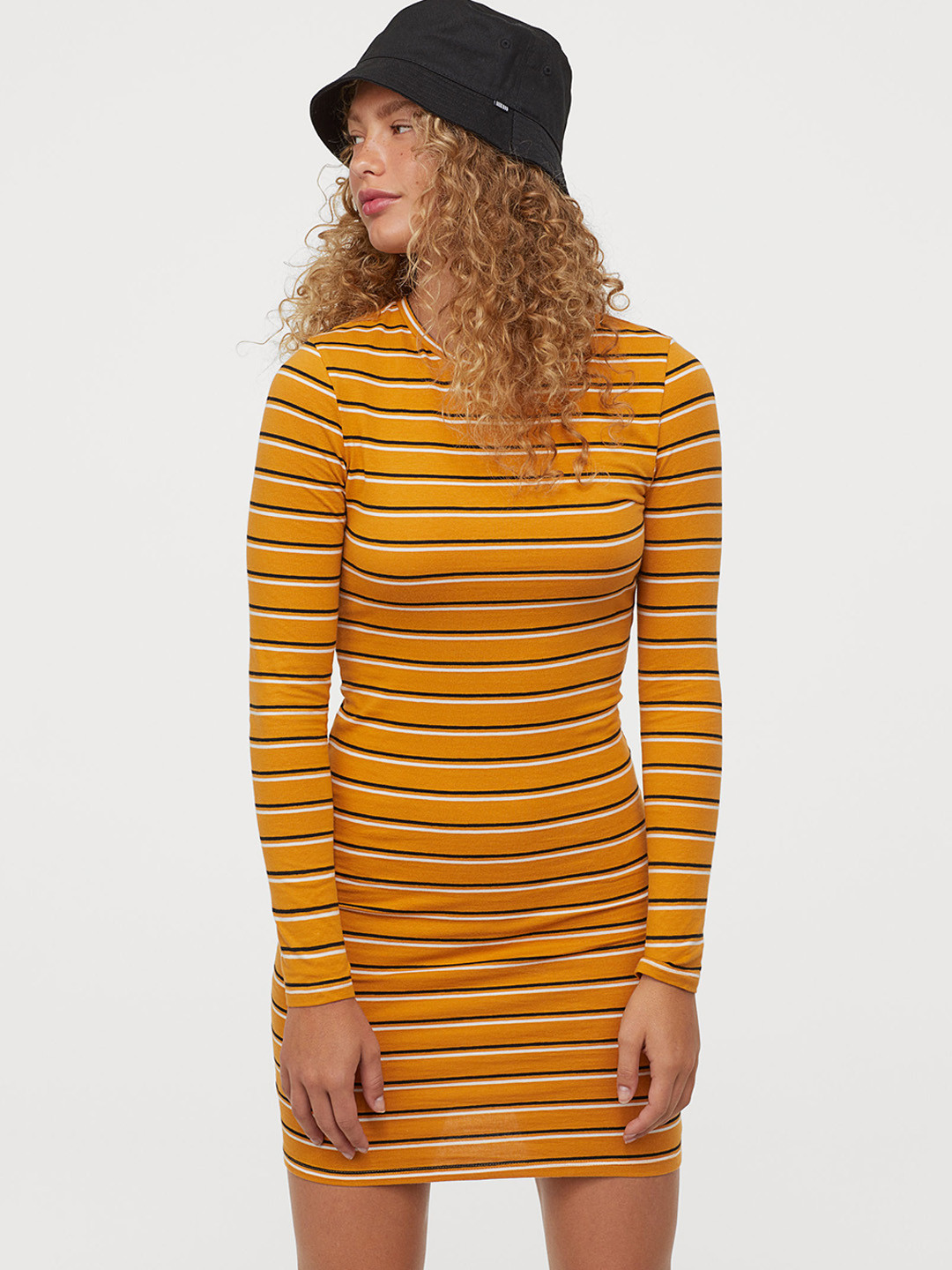 Buy H&M Women Yellow & White Striped Bodycon Dress Dresses for Women