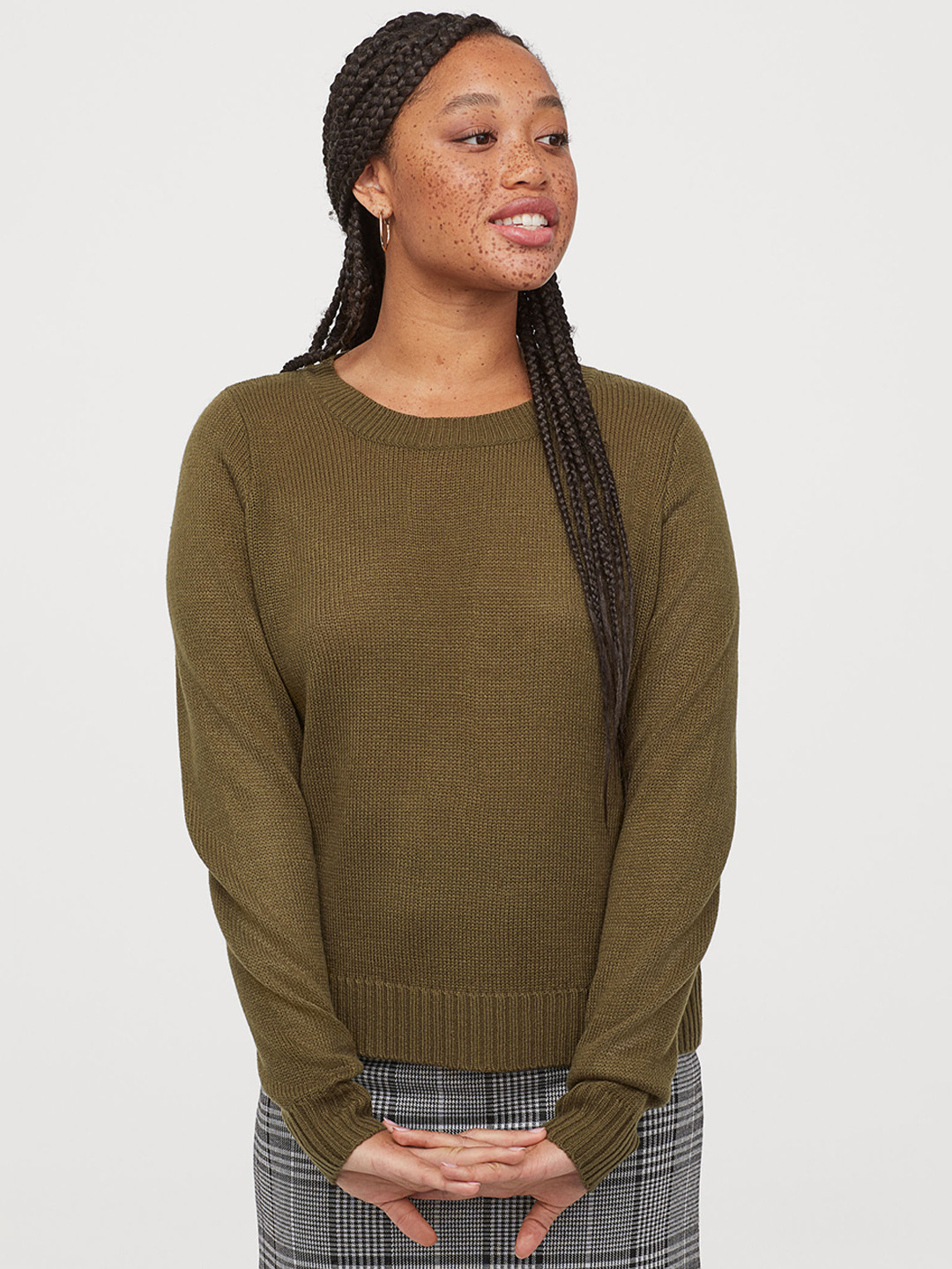 Buy H&M Women Olive Green Knitted Jumper Sweaters for Women 10458196