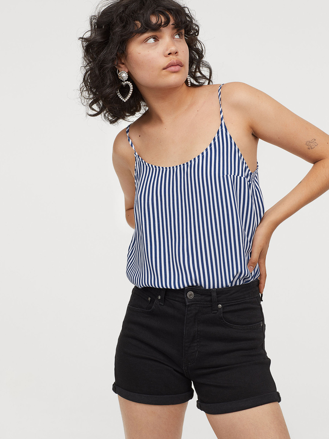 Buy H&M Women Blue & White Striped Patterned Strappy Top Tops for