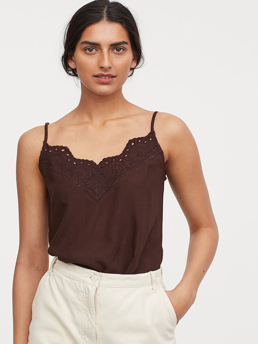 Buy H&M Women Brown Solid V Neck Strappy Top Tops for Women 10468930