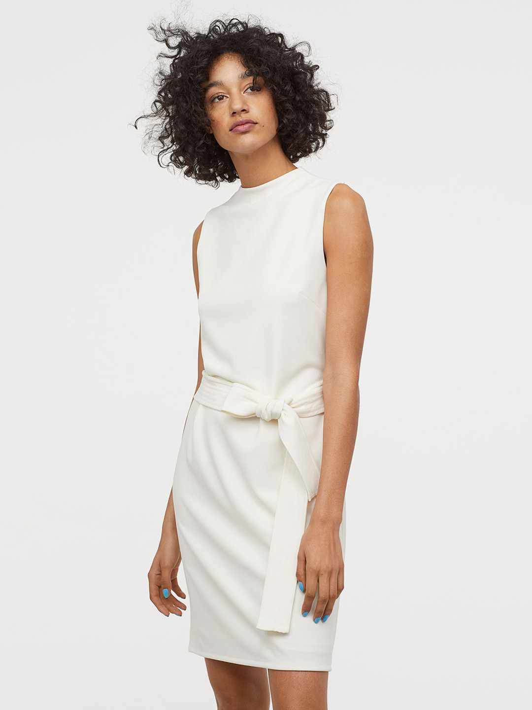 Buy H&M Women White Solid Dress With A Tie Belt Dresses for Women