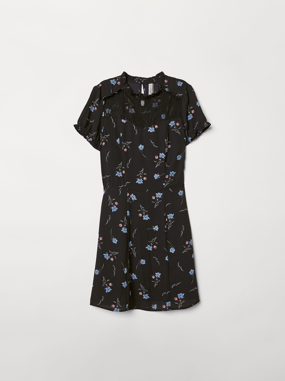 Buy H&M Women Black Printed Dress With A Lace Yoke Dresses for Women