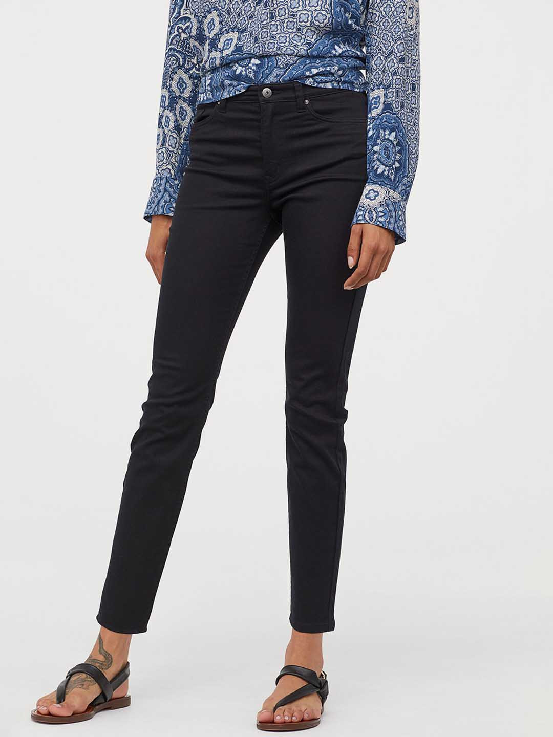 Buy H&M Women Black Solid Stretch Trousers Trousers for Women