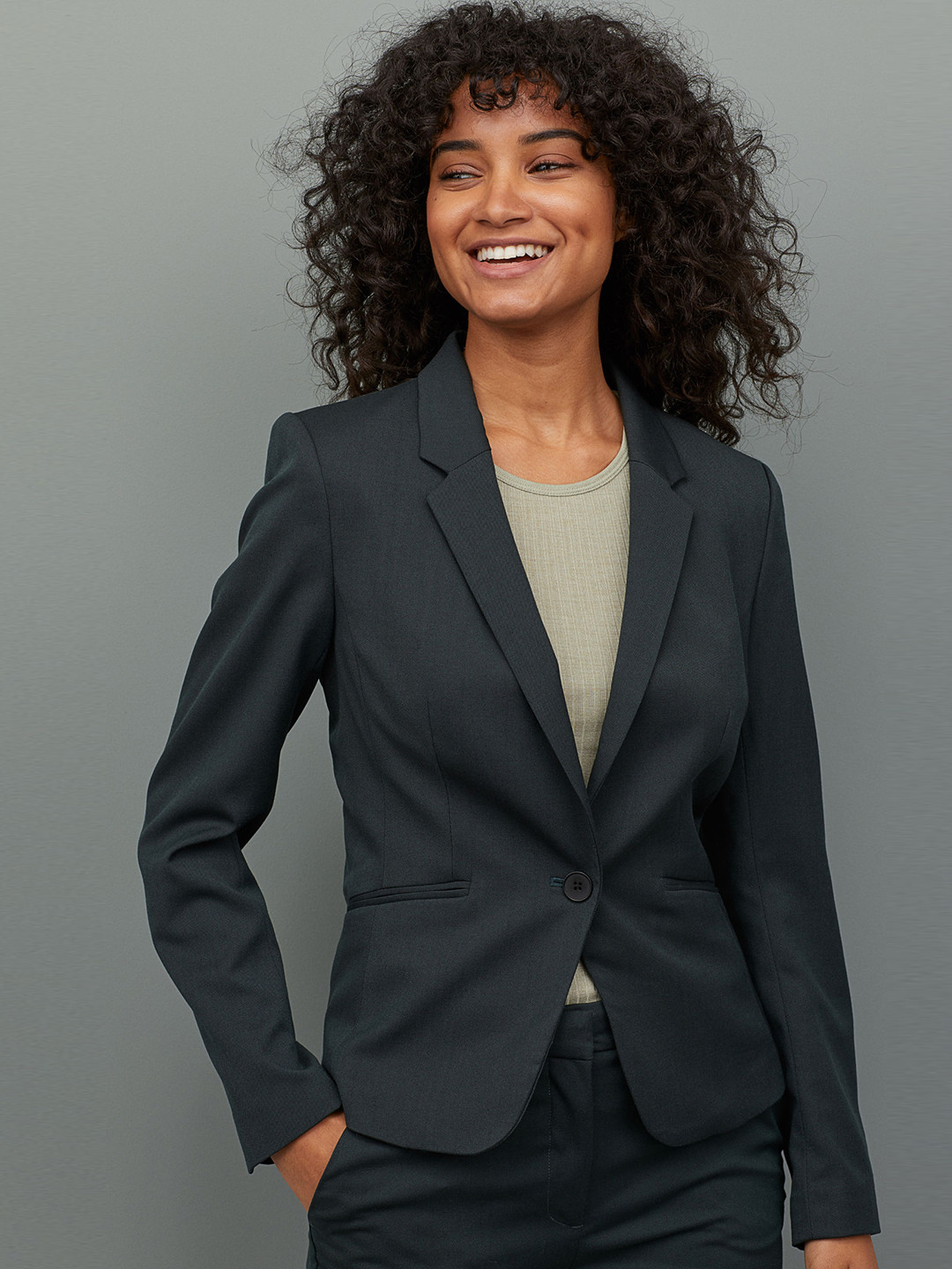 Buy H&M Women Green Solid Fitted Jacket Blazers for Women 10458540