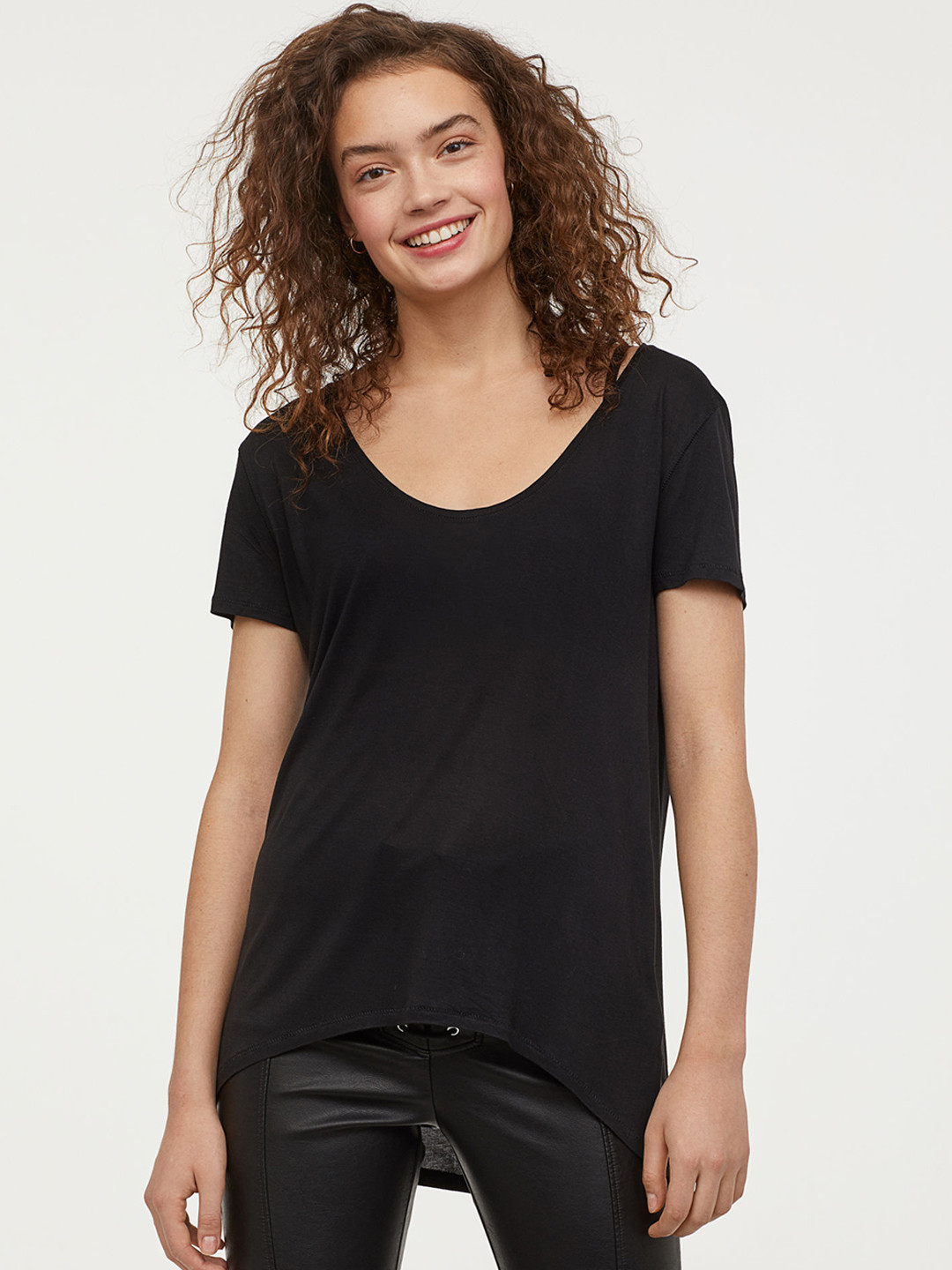 Buy H&M Women Black Solid V Neck Viscose Top Tops for Women 10468860