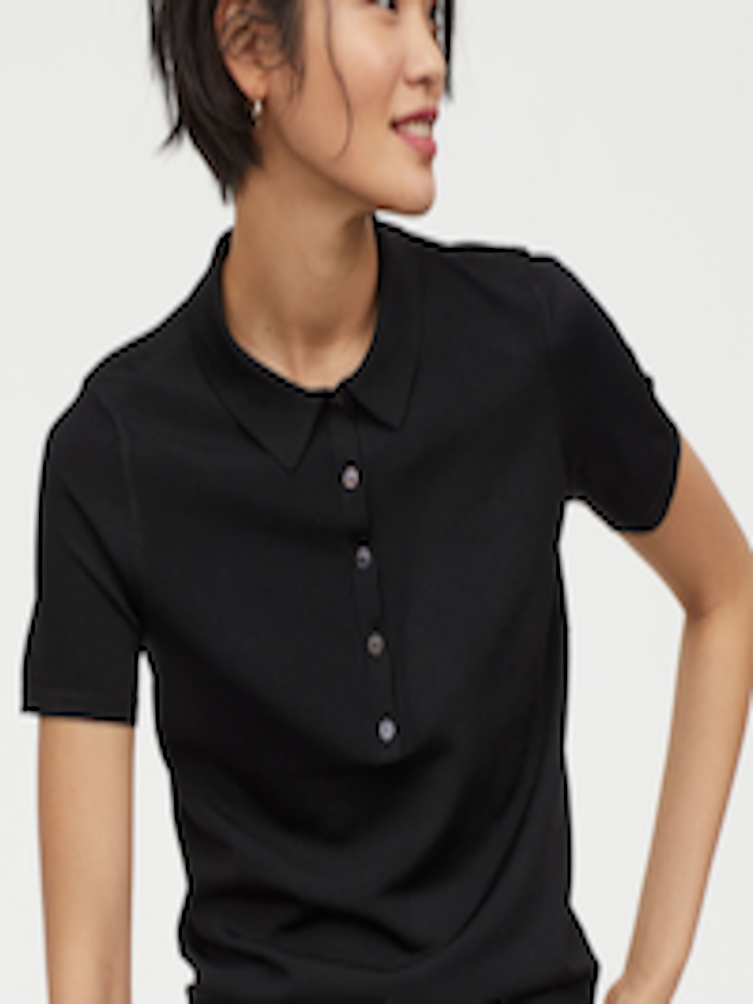 Buy H&M Women Black Fine Knit Polo Shirt - Tshirts for Women 10468658 ...